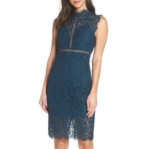 Bardot Lace Sheath Dress Blue